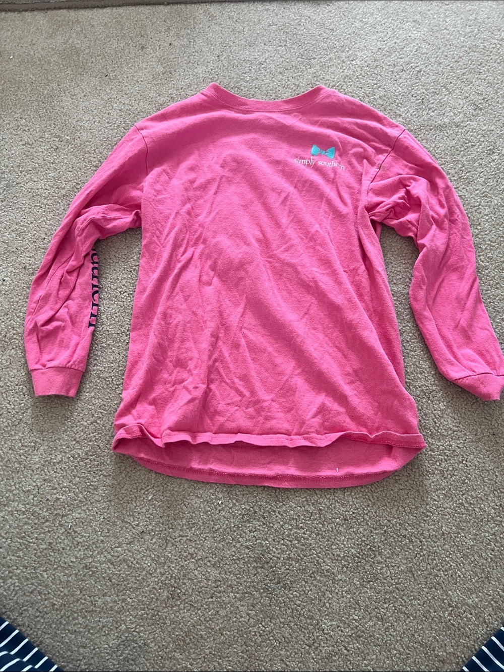 Simply Southern Long Sleeve Tee in Bright Pink with Teal Bow Logo
